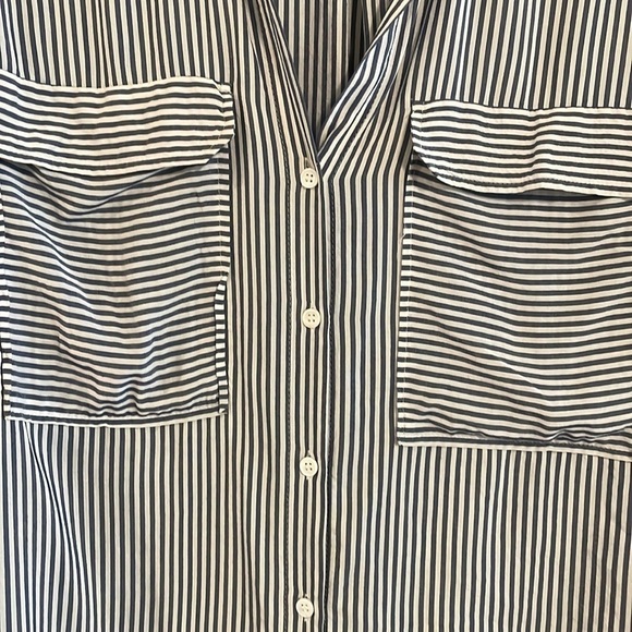 Zara Women’s Button Front Shirt Small Blue Classic Striped Lightweight Causal - Picture 12 of 16